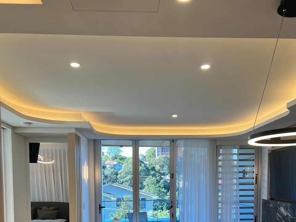 Living room with LED cove lighting