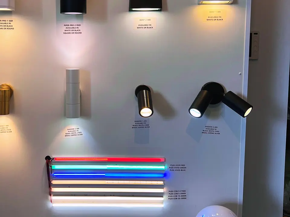 Display of wall lights and LED strips