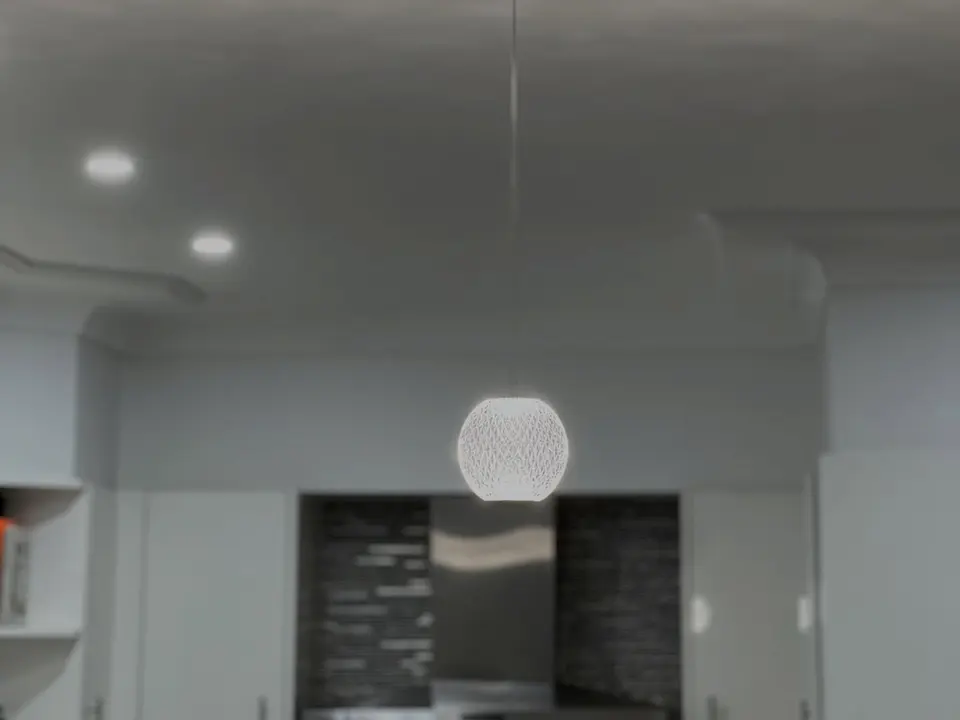 Round pendant above a kitchen